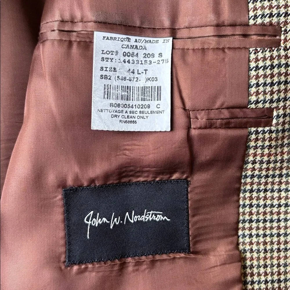 John W. Nordstrom Loro Piana Pure Cashmere Houndstooth Check Sport Coat 44 L